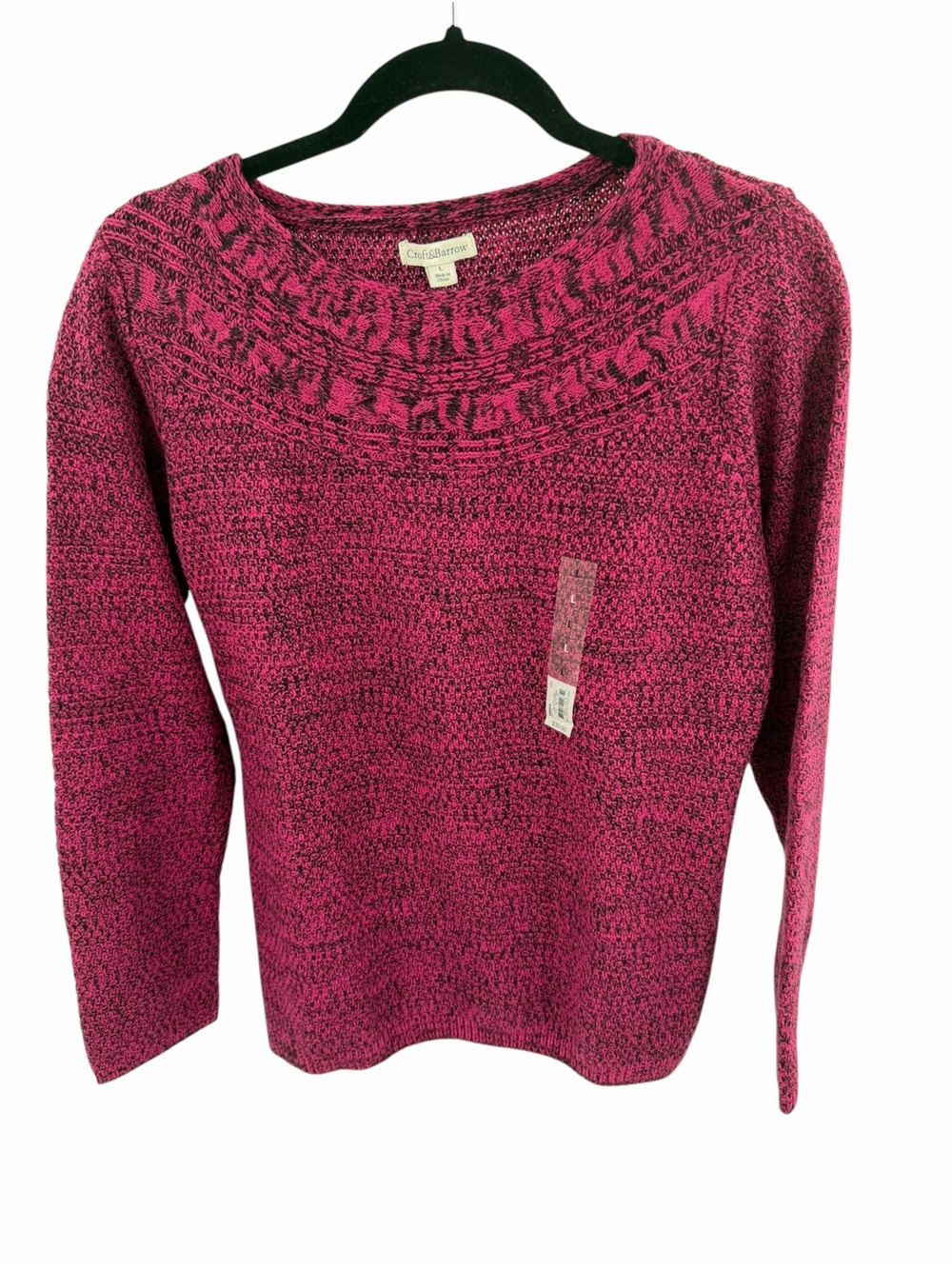 Crofts & Barrow Pink Black Marled Crewneck Sweater Large New with tags